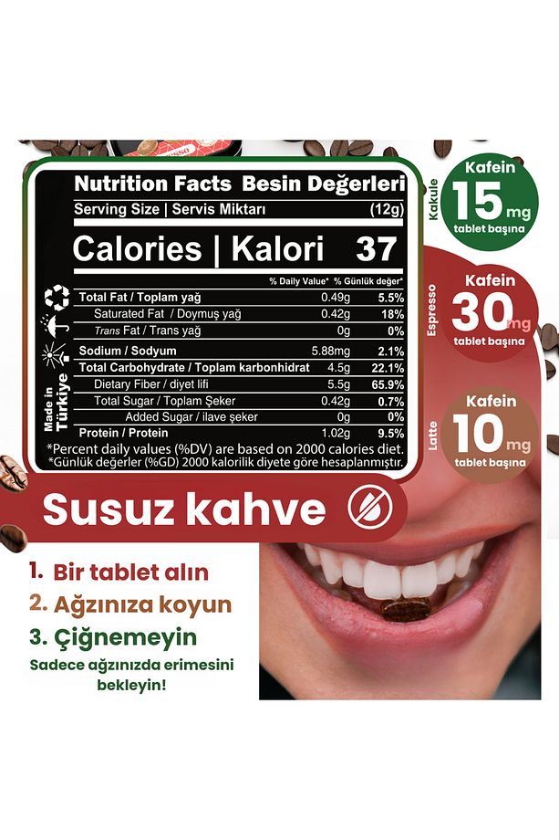 Kahve Tabletleri | Mix (2x Espresso, 1x Latte, 1x Kakule) | Şekersiz | Vegan | Emilebilir Kahve - 4