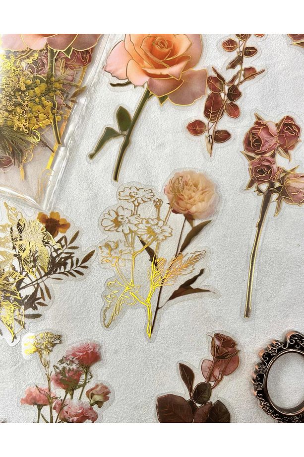Nature Notes Series The Memory Of Flowers 40 Adet Altın Yaldızlı Şeffaf Pet Sticker /su Geçirmez - 3