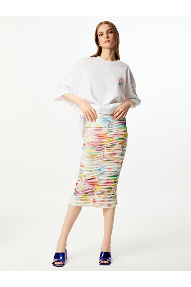 Desenli Drapeli Etek - 1