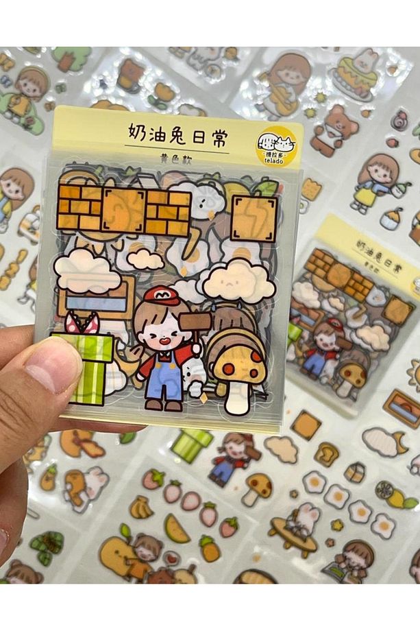 Sevimli Kız Ve Arkadaşları Sarı Şeffaf Pet 20 Yaprak Sticker Set / Çıkartma / Bullet Journal - 1
