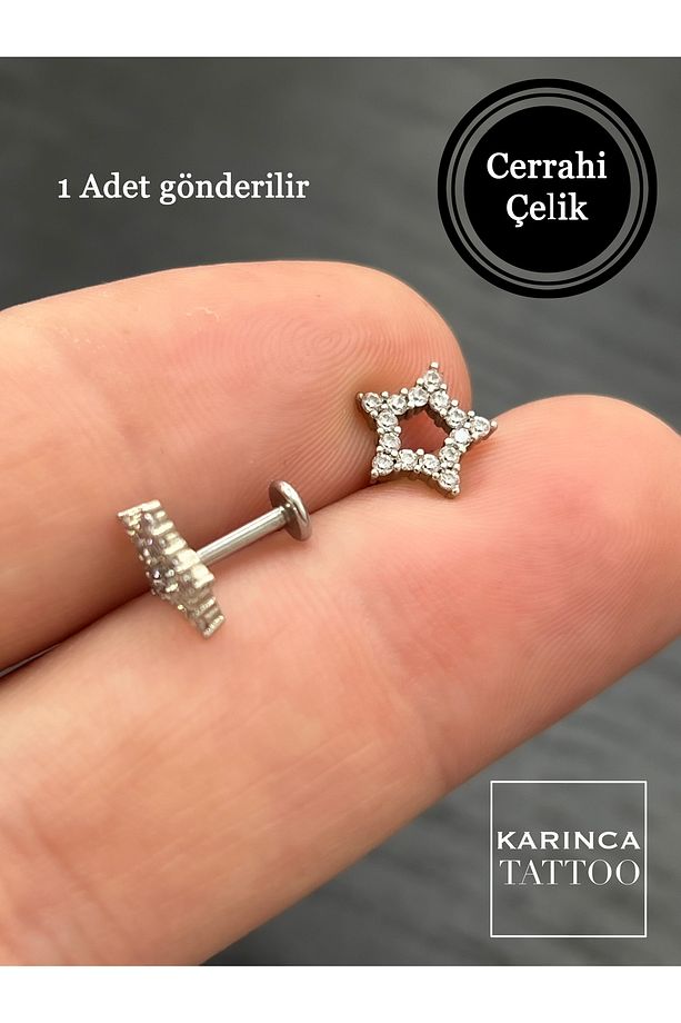 Yıldız Taşlı Piercing Labret Kulak Conch Forward Helix Piercing Kıkırdak Tragus Küpe - 4