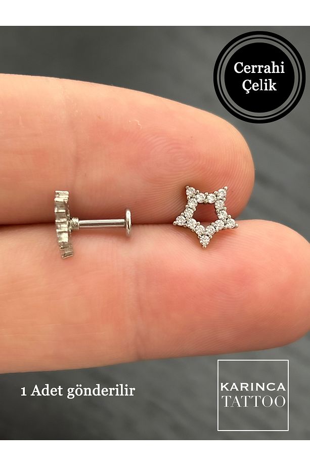 Yıldız Taşlı Piercing Labret Kulak Conch Forward Helix Piercing Kıkırdak Tragus Küpe - 3