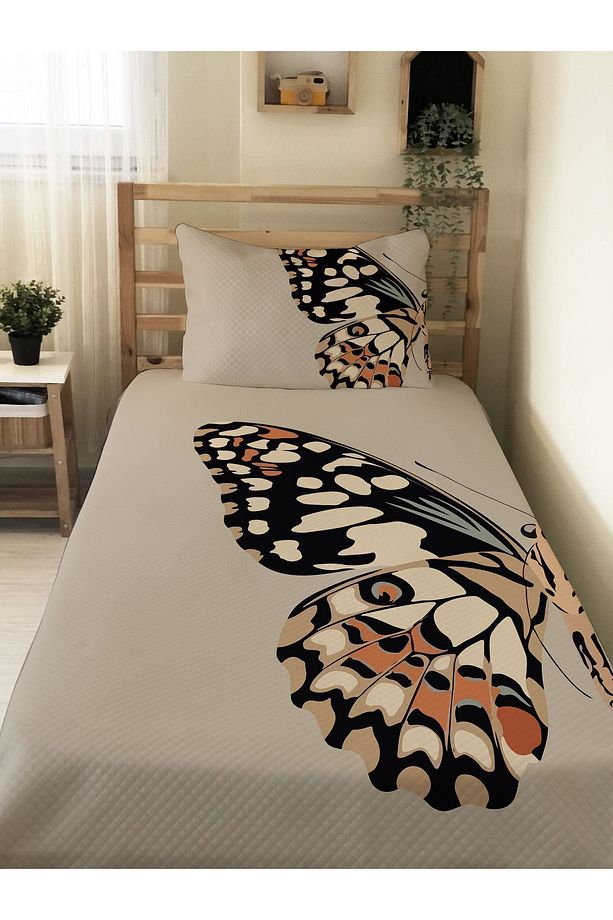Kelebek Desenli Genç Ve Çocuk Baskılı Tek Kişilik Pike Takımı 160x230 Renkli - 1
