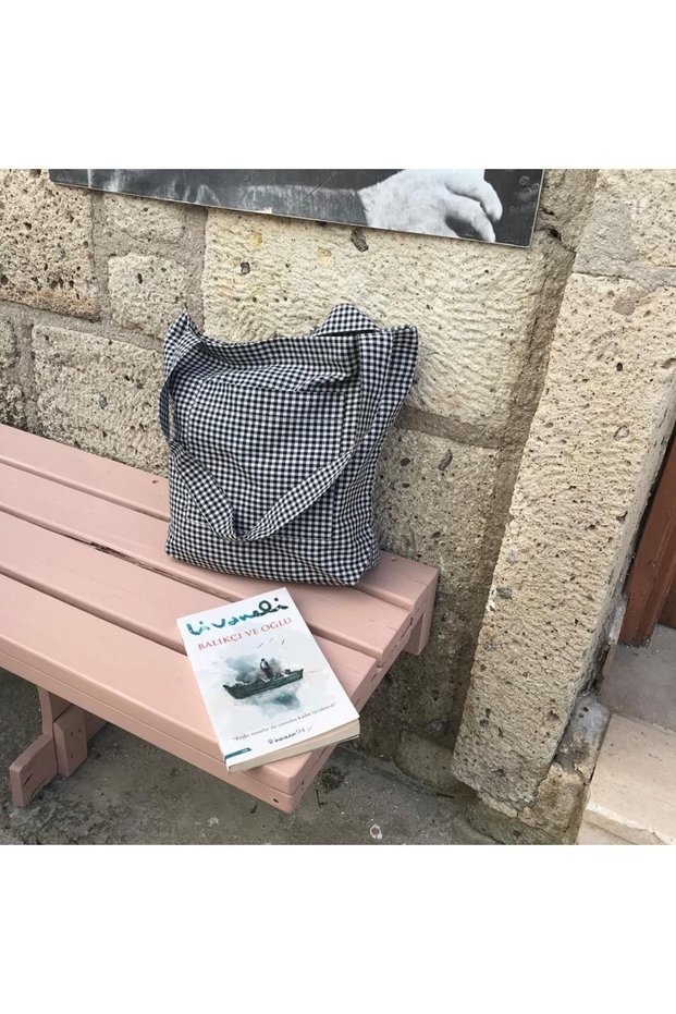 Black Gingham Eco-Friendly Cloth Bag, Linen Arm and Shoulder Bag with Pocket, Unisex Shopping Bag