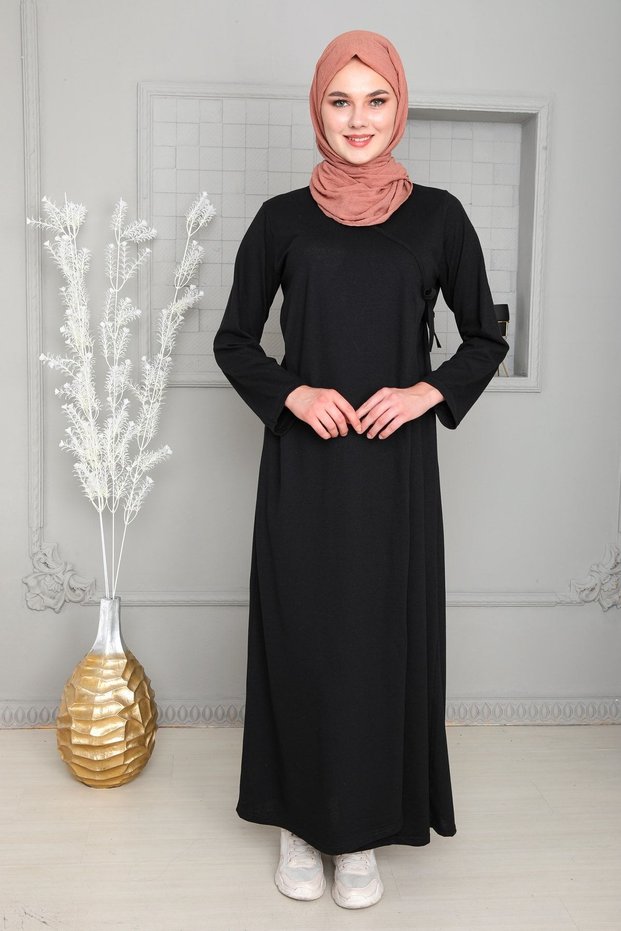 Women's Seasonal Sweat-Repellent Flowy Side-Tie Ferace Prayer Dress Black
