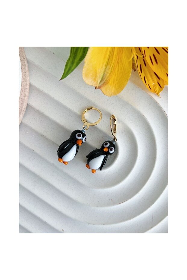 Penguen Küpe Cam Küpe