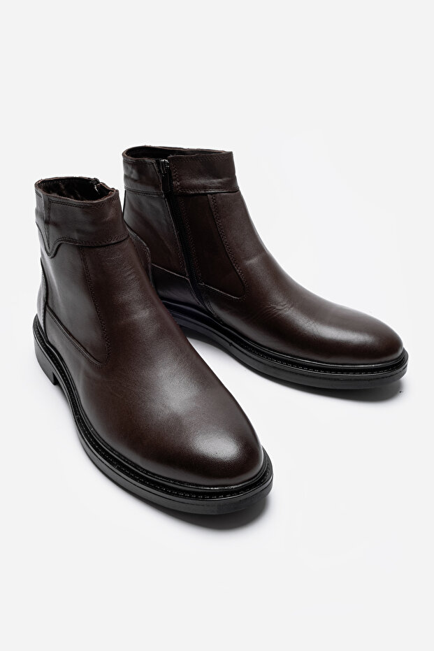 Genuine Leather Brown Zippered Comfortable Men's Winter Boots Luass25Al0034