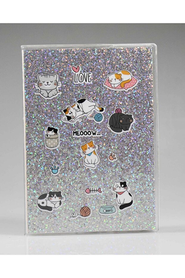Gray Cat Glitter Notebook - 1