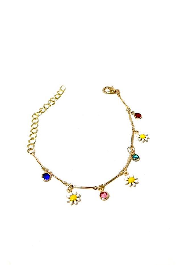 Daisy Pendant and Colorful Stone Women's Chain Bracelet Special Plated Adjustable