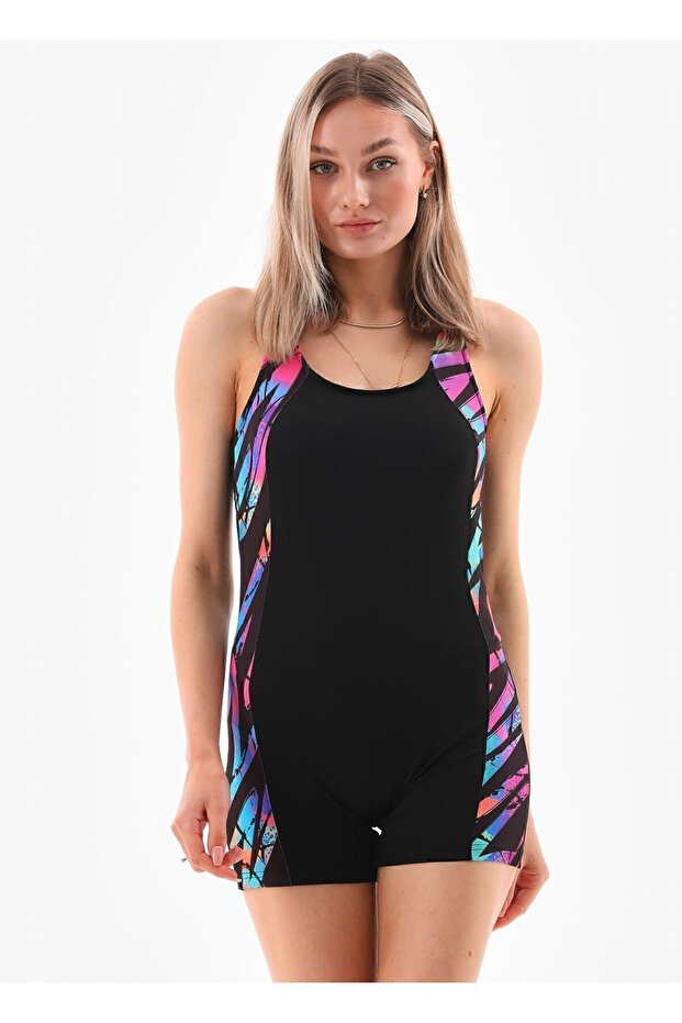 Patterned Jumpsuit Swimsuit with Shorts Swimsuit Pink Blue