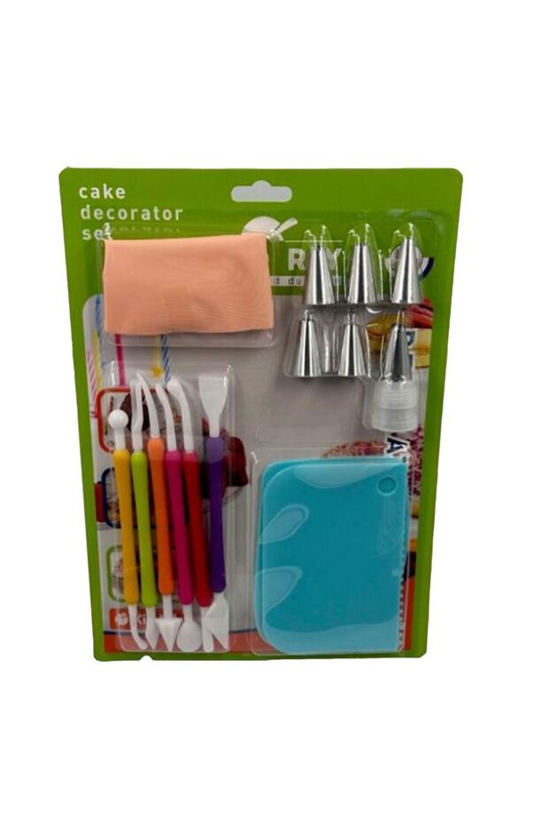 Pasta Yapım Seti 16 Parça Krema Sıkma Torbası + Marzipan Seti + Duy Seti + Pasta Dekor Sıvama Tarağı - 1
