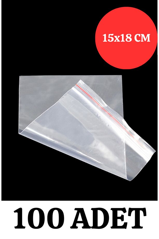 Kilitli Torba 15x18 Cm 100'lü Kilitli Buzdolabı Poşeti Şeffaf Kilitli Poşet Kilitli Saklama Poşeti - 1
