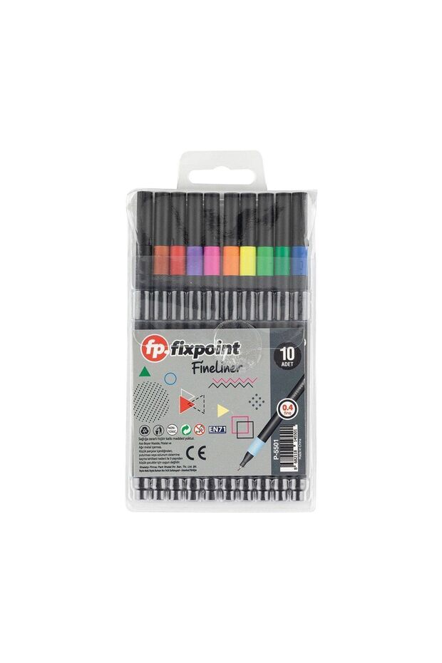 قلم Fineliner ذو جسم أسود 10 قطع FixPoint P-5501