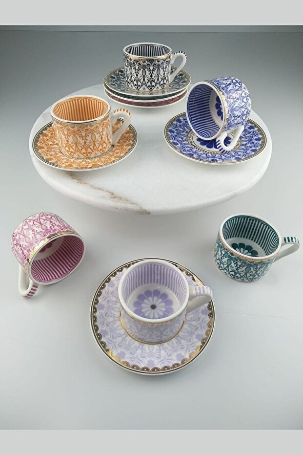 By Como Porcelain Bone China Set of 6 Coffee Cups Flower Daisy Fnc-08