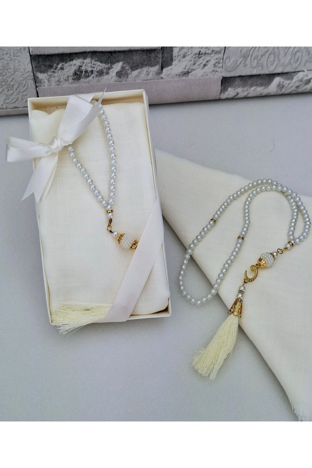 Gift Mother Gift Head Cover Set with Pearl Prayer Beads Box (Mevli̇t Circumcision Hac Umre) Boxed Set