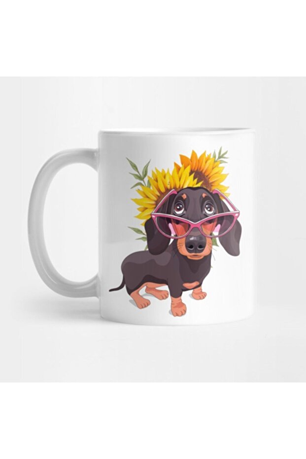 Dachshund Doxie - كوب منقوش بنقشة عباد الشمس، وعرض من القماش الكتاني، ومهر هدية
