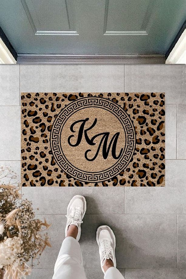 Modern Baskı - Leopar Baskı Kişisel Harf - Karşılama Kapı Önü Paspası - 1