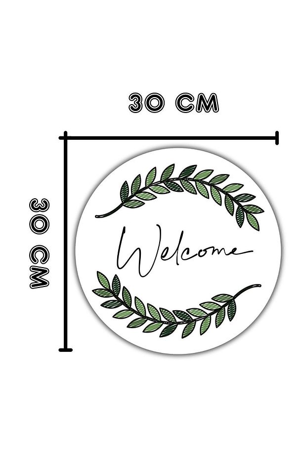 Modern Kapı Süsü - Dijital Ahşap Baskı - Yeşil Yapraklı Welcome - Tasarım Dış Mekan Kapı Süsü - 8