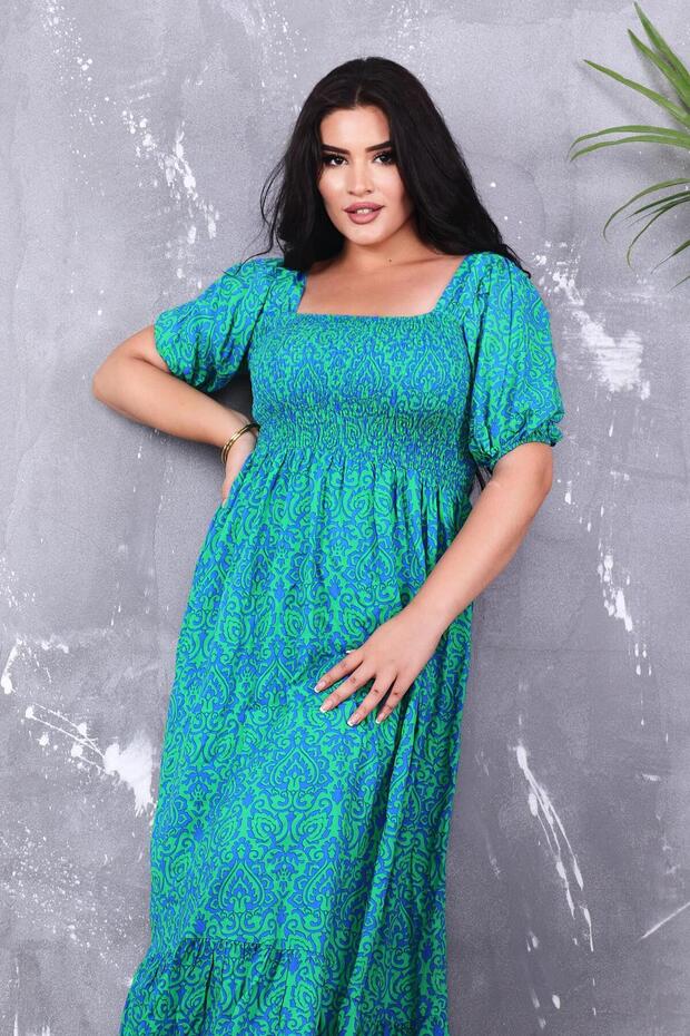 Rochie lungă evazată cu guler elastic - 2