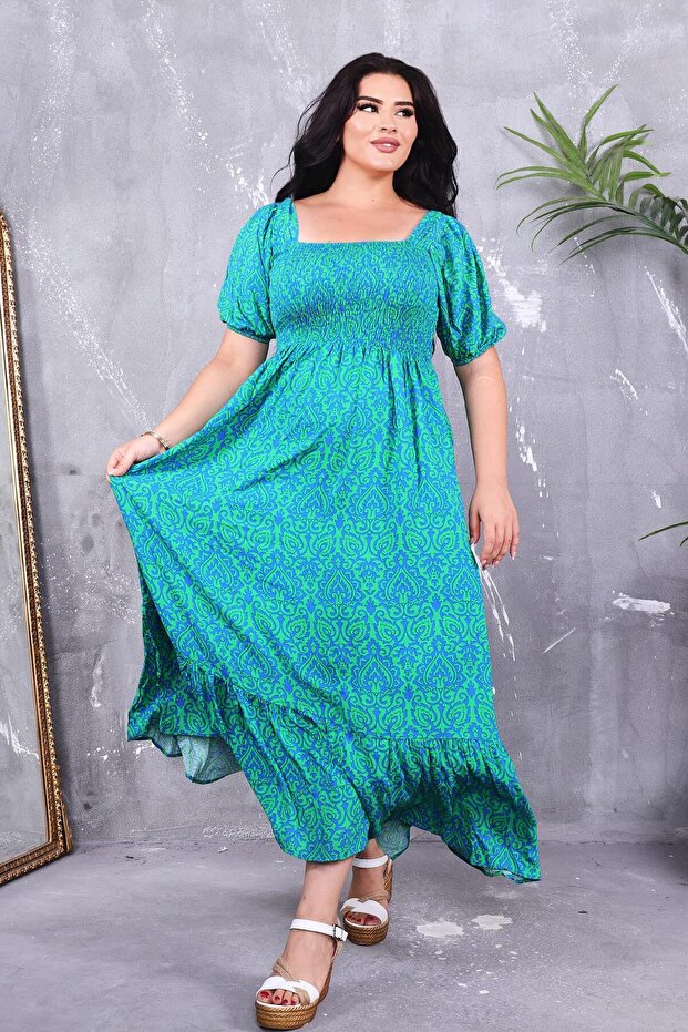 Rochie lungă evazată cu guler elastic - 1