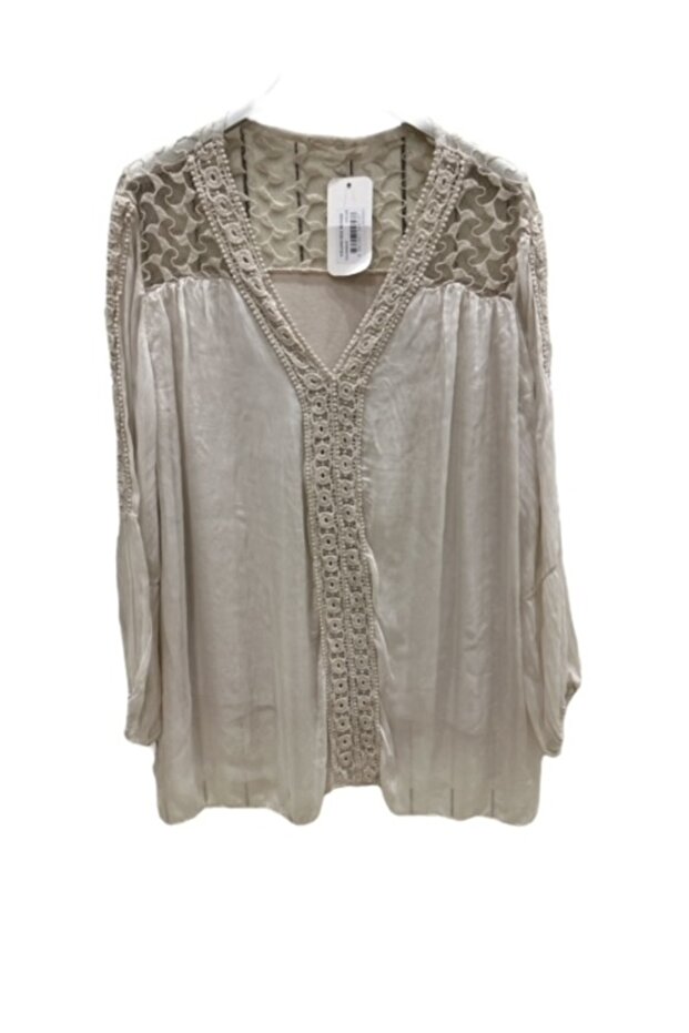 Italian Lace Detail Silk Blouse