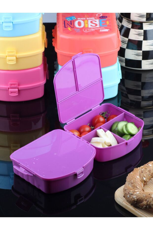 Patterned Lunch Box - 2 Layers, 4 Compartments Lunch Box - Food Storage Container - 5