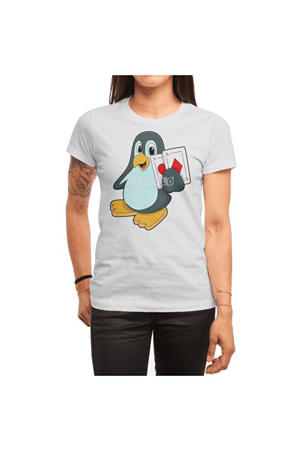 Penguin with Poker Cards, Men's T-Shirt, Women's T-Shirt, Unisex White T-Shirt