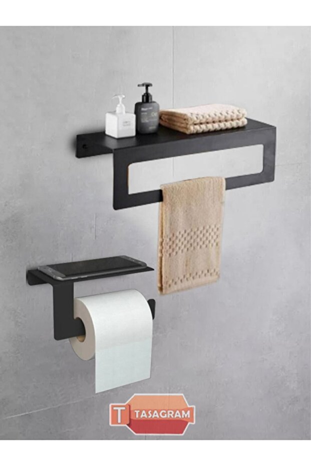 Metal Bathroom Towel Rack and Toilet Paper Rack Set of 2