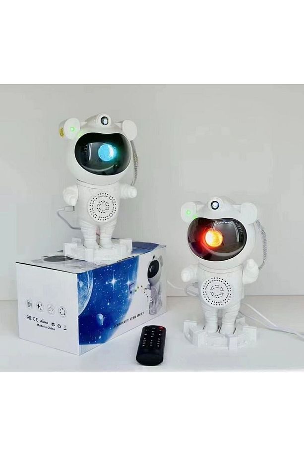 Astronot Robot Tasarım Bluetooth Hoparlörlü Gökyüzü Gece Lambası Zamanlama Kumandalı Projektör - 7