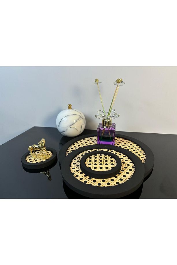 3'LÜ RATTAN YUVARLAK SET (28CM BÜYÜK BOY+20CM KÜÇÜK BOY+2'Lİ BARDAK ALT.) RATTAN YUVARLAK TEPSİ - 1