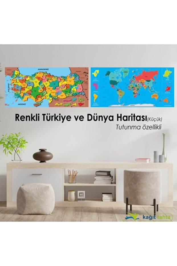 56X118 cm Colorful World and Turkey Map Set Paper Board
