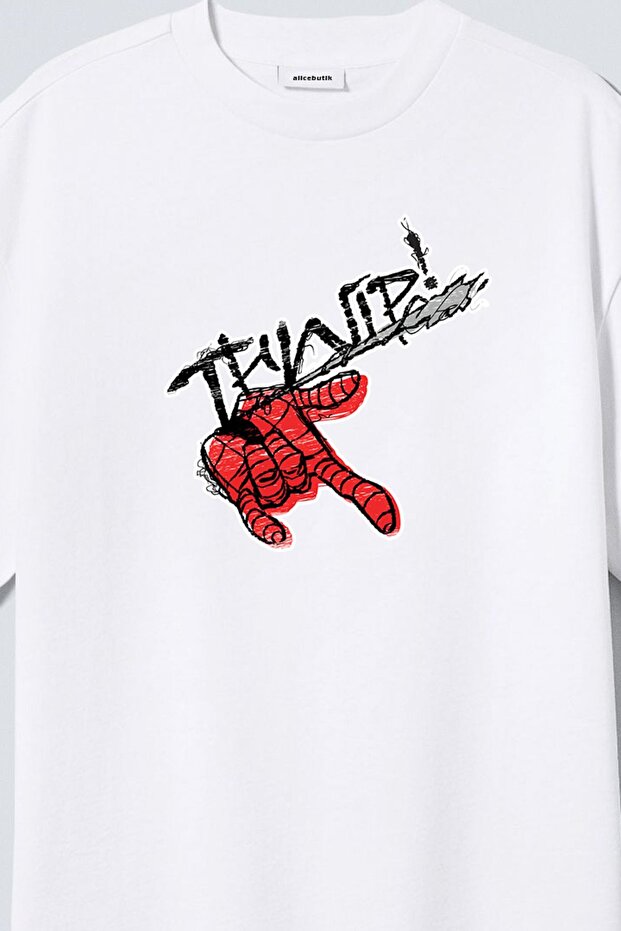 Spiderman Web Printed Marvel Oversize Unisex White T-Shirt