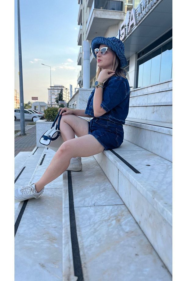 Mavi Jean Gömlek Ve Şort Takım - 5