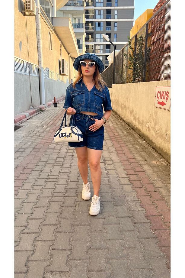 Mavi Jean Gömlek Ve Şort Takım - 2