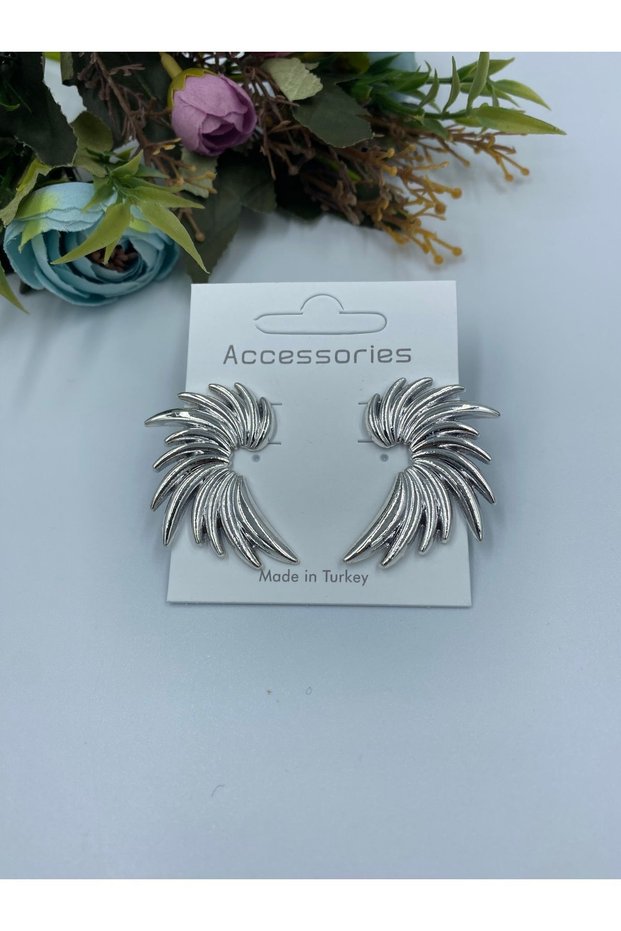 Women's wing model silver color earrings
