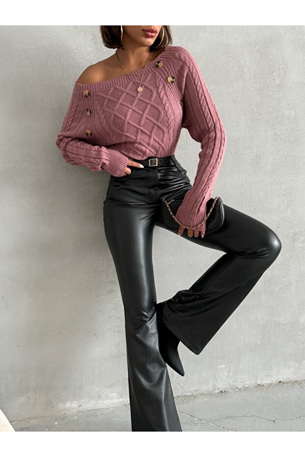 قارب الرقبة البقلاوة منقوشة سترة بأزرار - 6