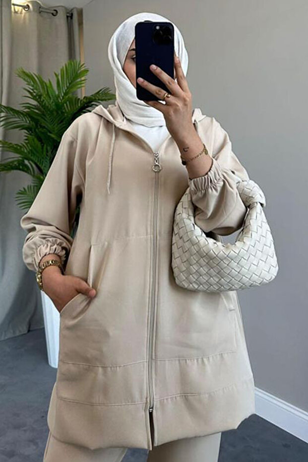 طقم من القطن الممشط باللون البيج - 2