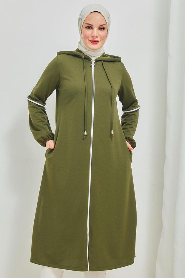 Front Zipped Piping Detailed Cap Brc8072 Khaki