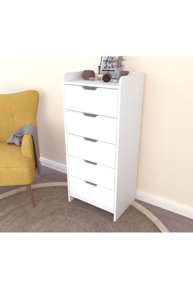 LODOS 5 ÇEKMECELİ BEYAZ ŞİFONYER - 3