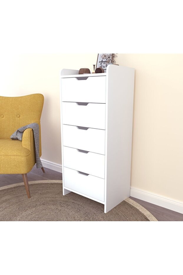 LODOS 5 ÇEKMECELİ BEYAZ ŞİFONYER - 4