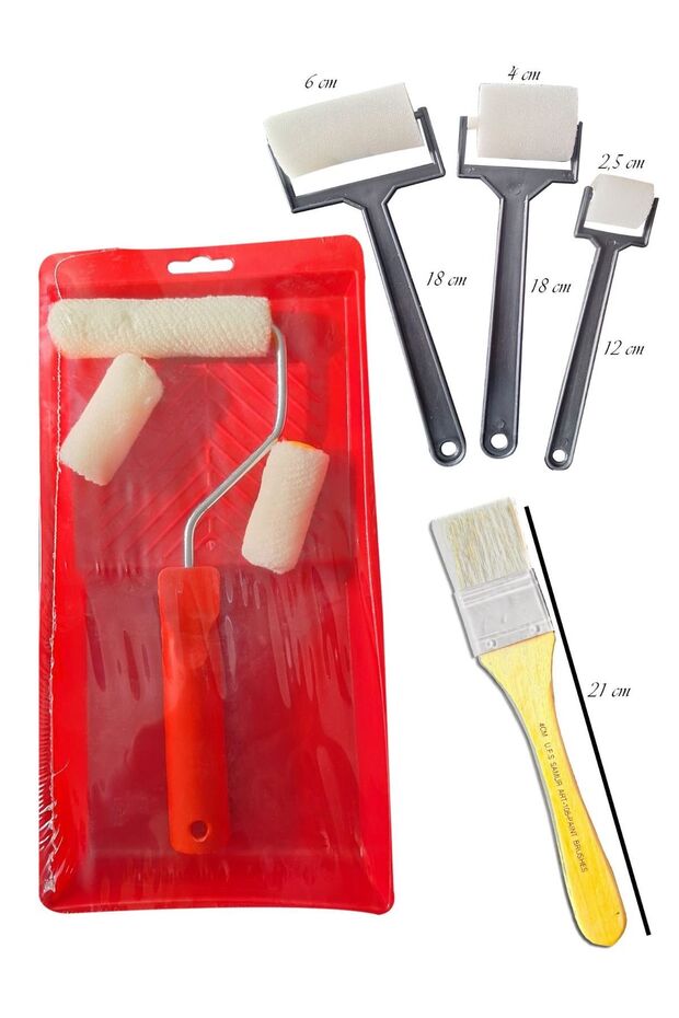 Zemin Fırçası 4 Cm-3 Lü Sünger Rulo Set-3 Başlıklı Moher Rulo Set Tava - 1
