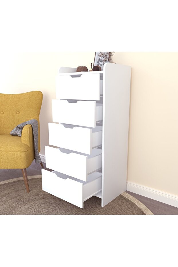 LODOS 5 ÇEKMECELİ BEYAZ ŞİFONYER - 6