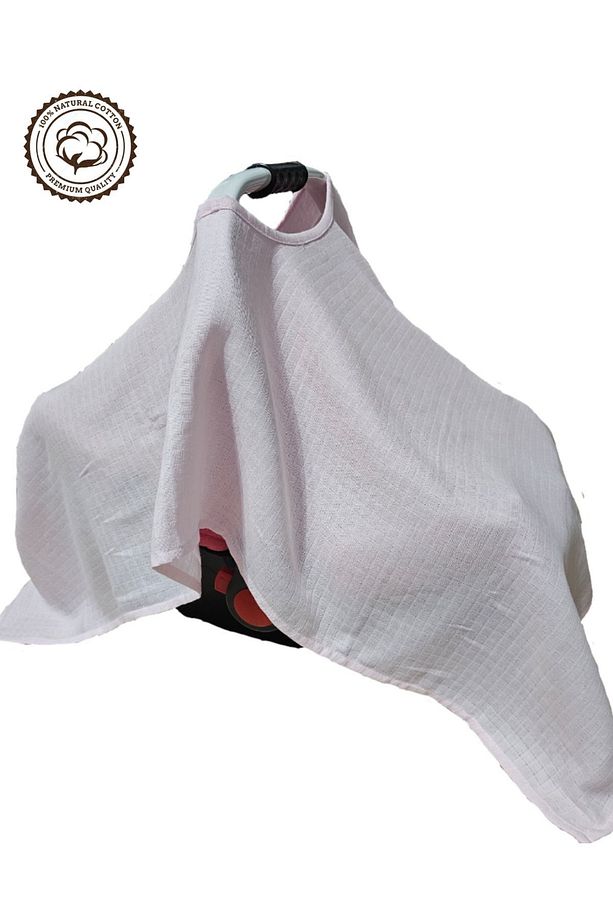 Müslin Pembe Panço 125X85 CM Tek Ürün Fonksiyonel Puset Örtüsü Ve Emzirme Önlüğü - 4
