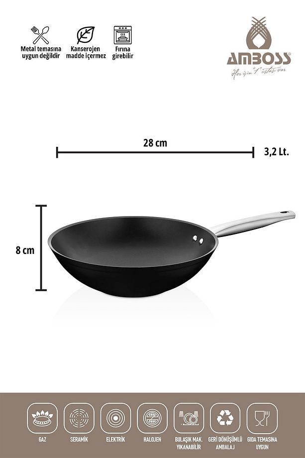 Dark Yanmaz Yapışmaz 3 Parça Titanyum Kaplama Tava -Cam Kapaklı (28 cm Wok, 28 cm Tava Tek Ka - 4
