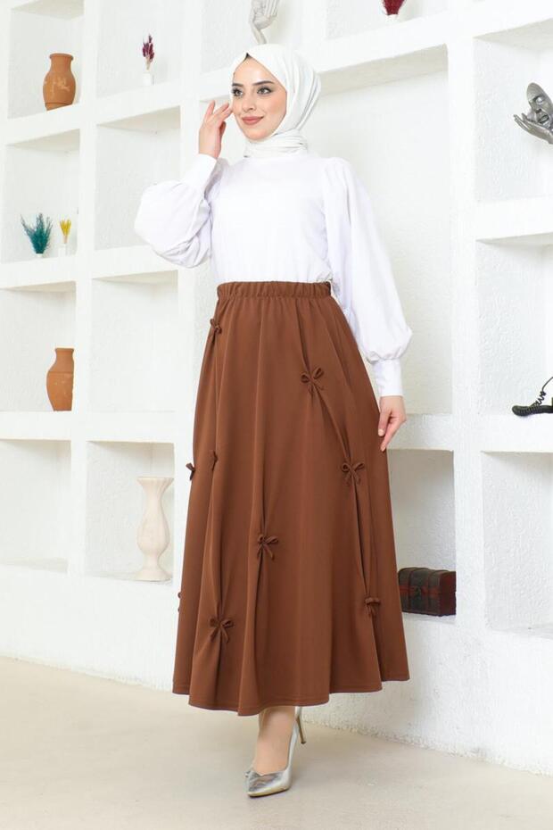 Brown Bow Detailed Skirt - Brc1507