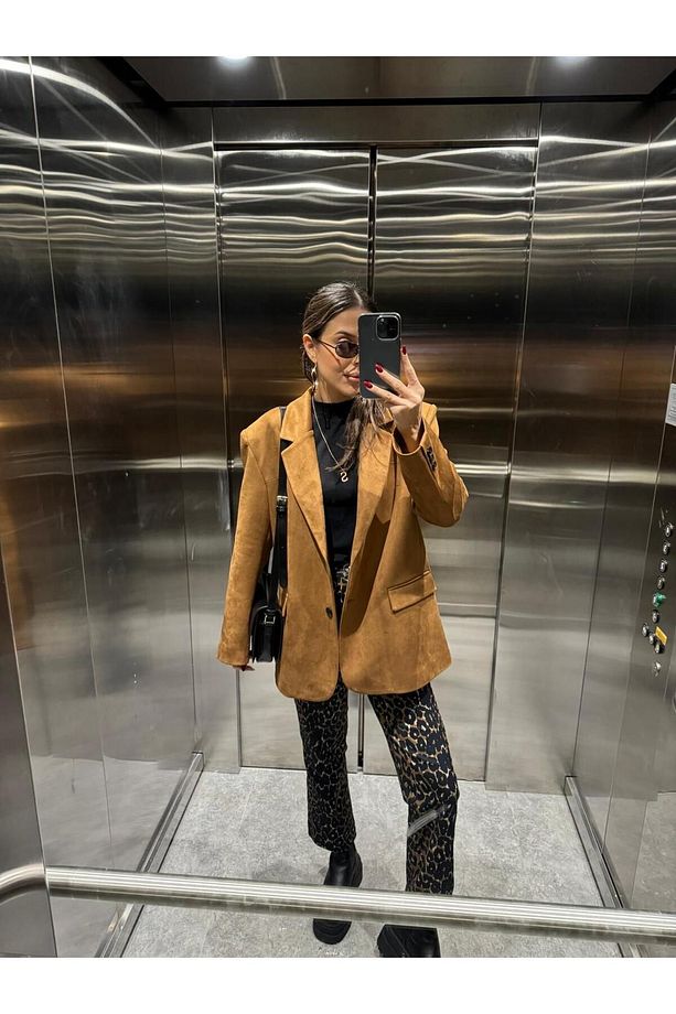Marka Model Taba İçi Astarlı Kendinden Vatkalı Süet Blazer - 5