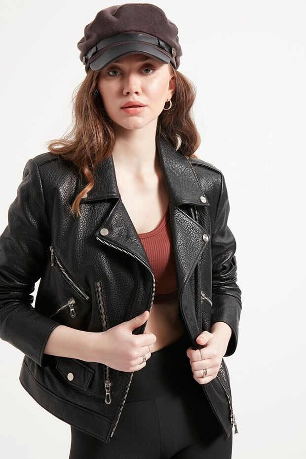 Women's Genuine Black Jumbo Leather Jacket