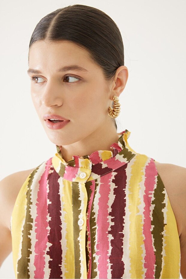 Renk Bloklu Modern Elbise - 4