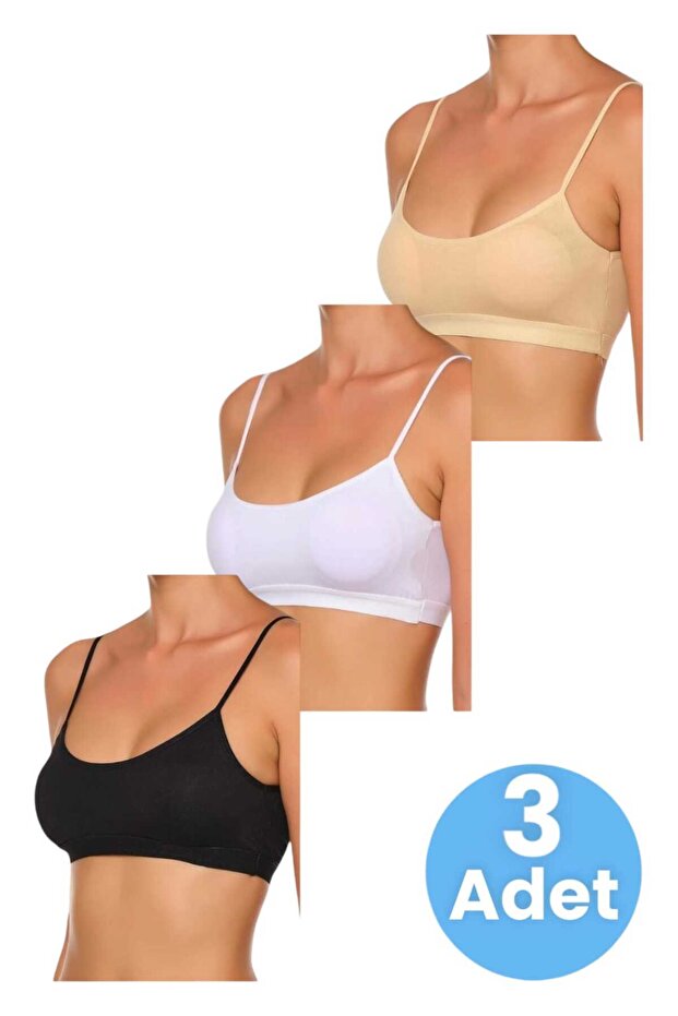 Women's Thin Strap Padded Bustier Half Tank Top Bra Set of 3