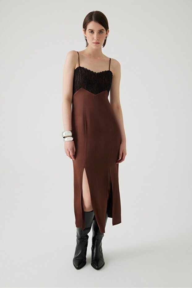 İnce Askılı Midi Elbise - 1